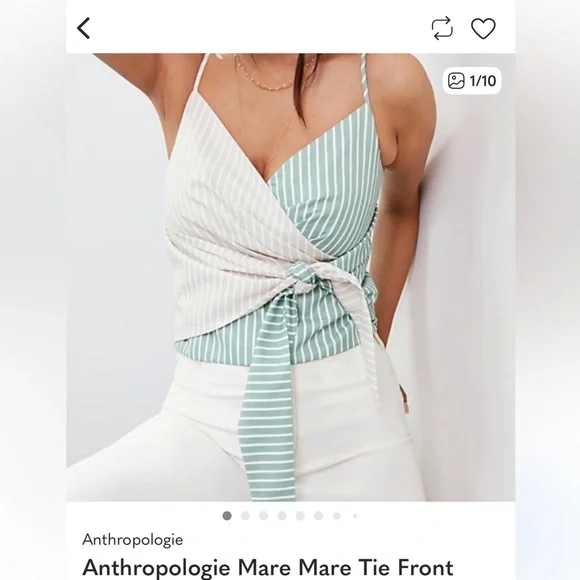 Anthropologie Mare Mare Mint and White Striped Wrap Blouse - Picture 1 of 5